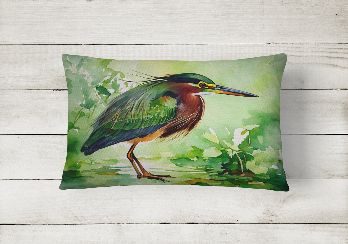 Green Heron Throw Pillow