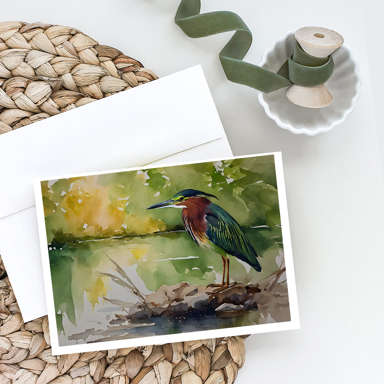 Green Heron Greeting Cards Pack of 8