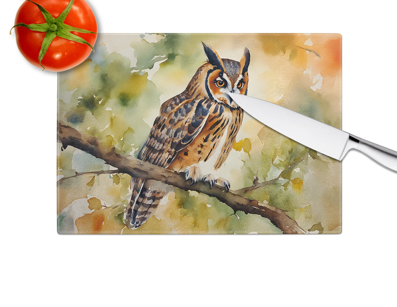 Long-Eared Owl Glass Cutting Board