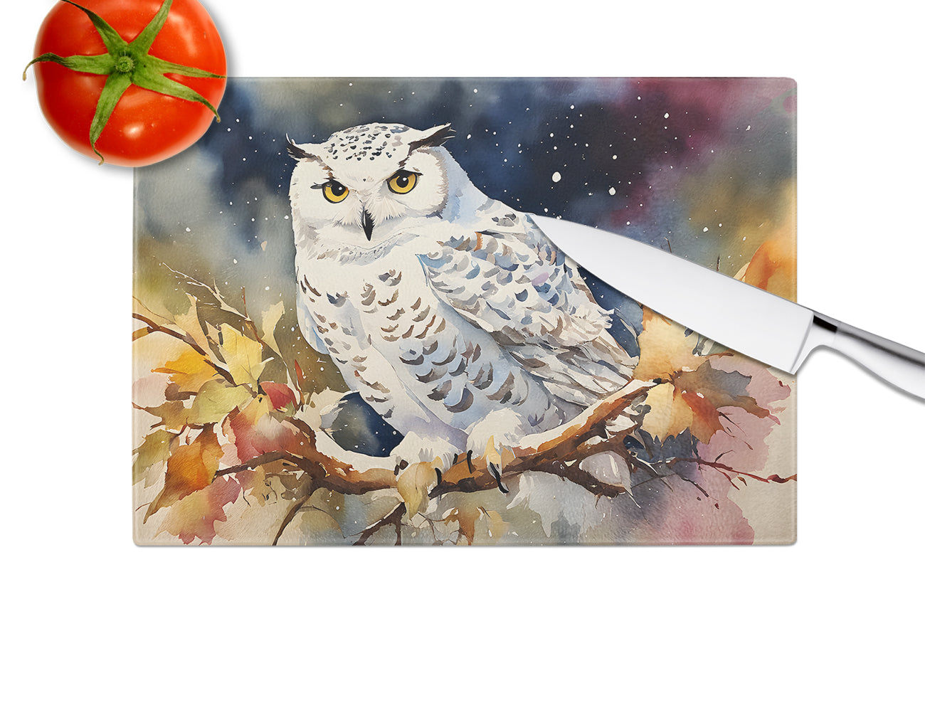 Snowy Owl Glass Cutting Board