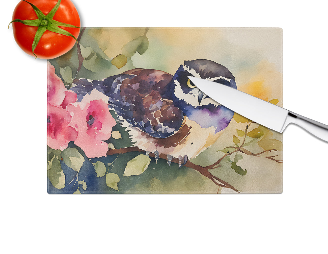 Spectacled Owl Glass Cutting Board