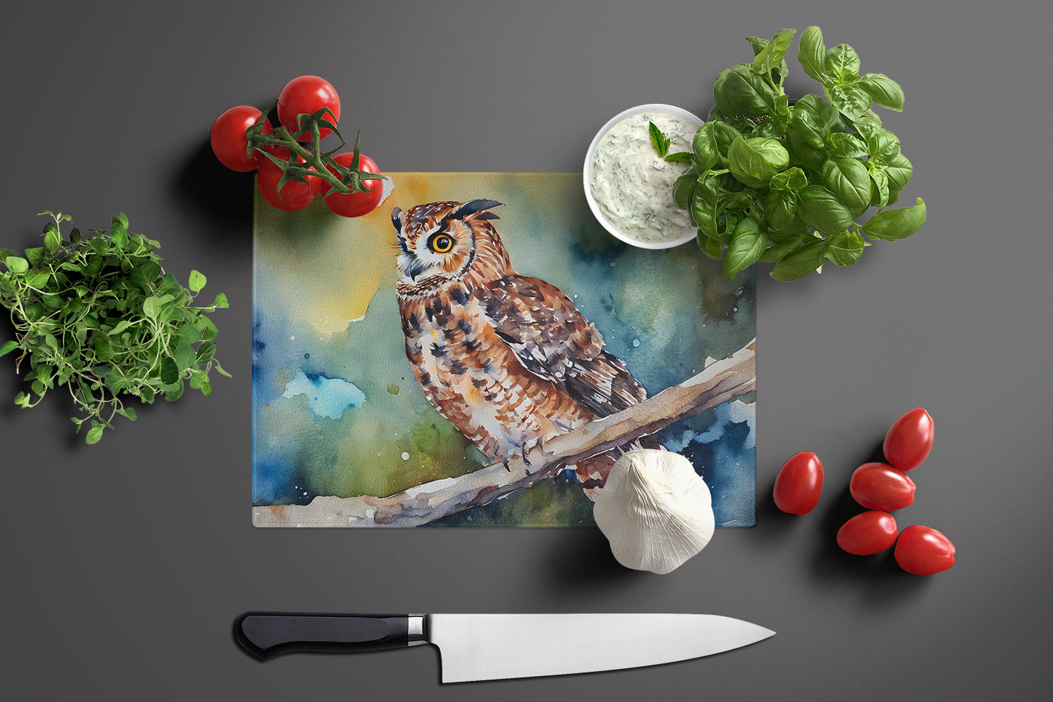 Tawny Owl Glass Cutting Board