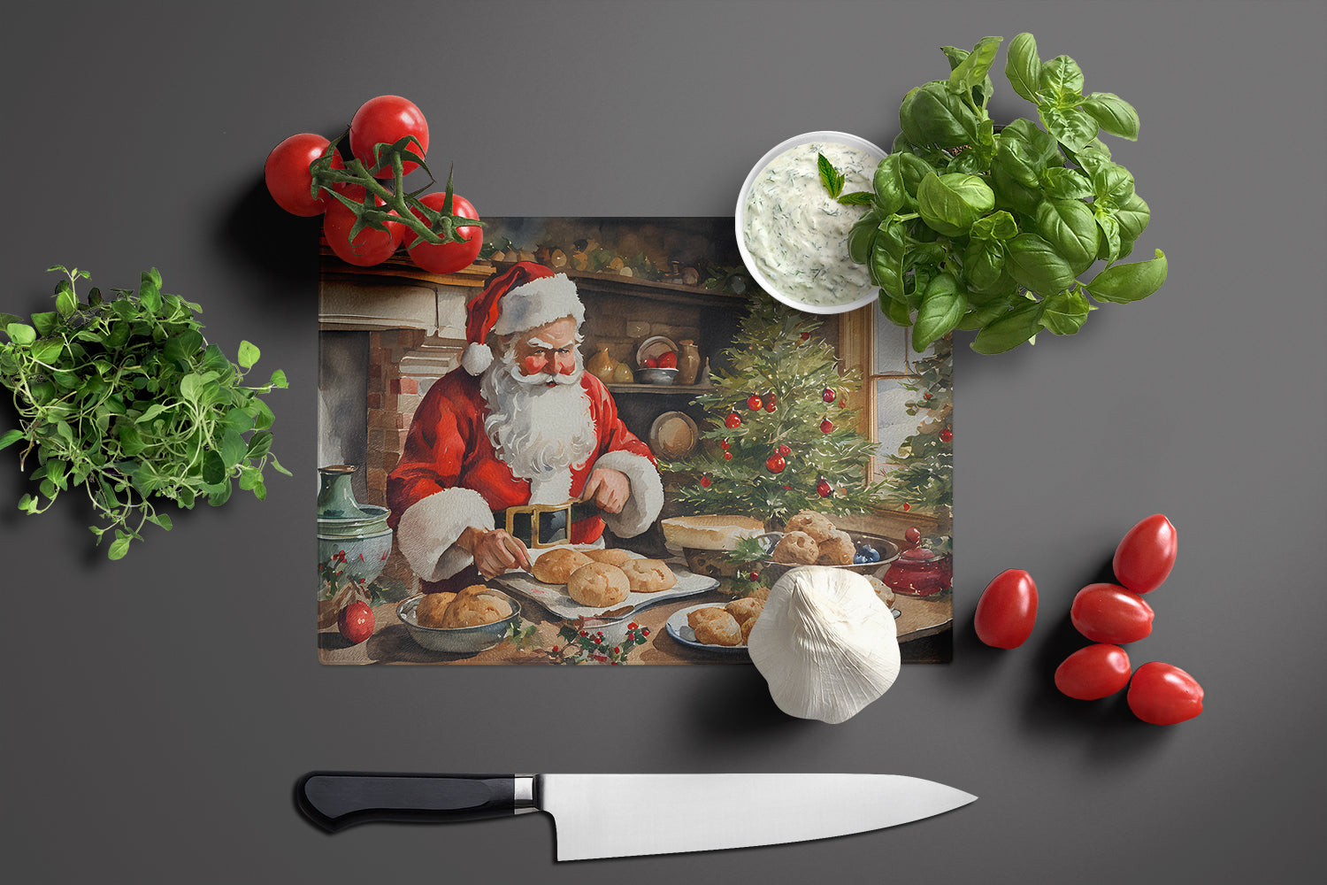 Cookies with Santa Claus Glass Cutting Board Large