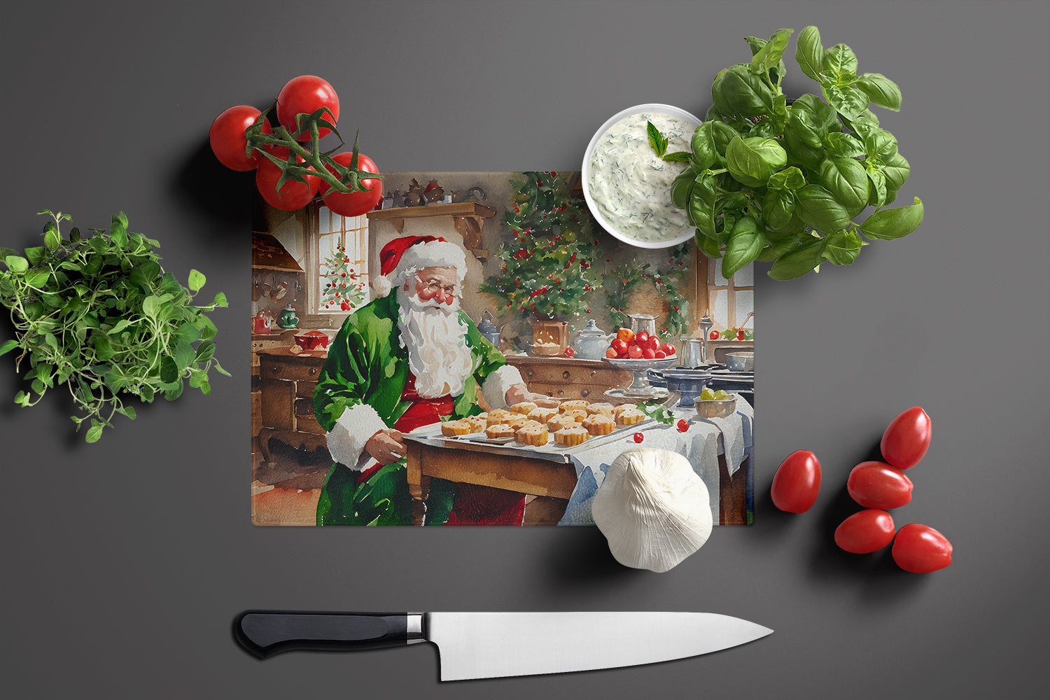 Cookies with Santa Claus Father Christmas Glass Cutting Board Large