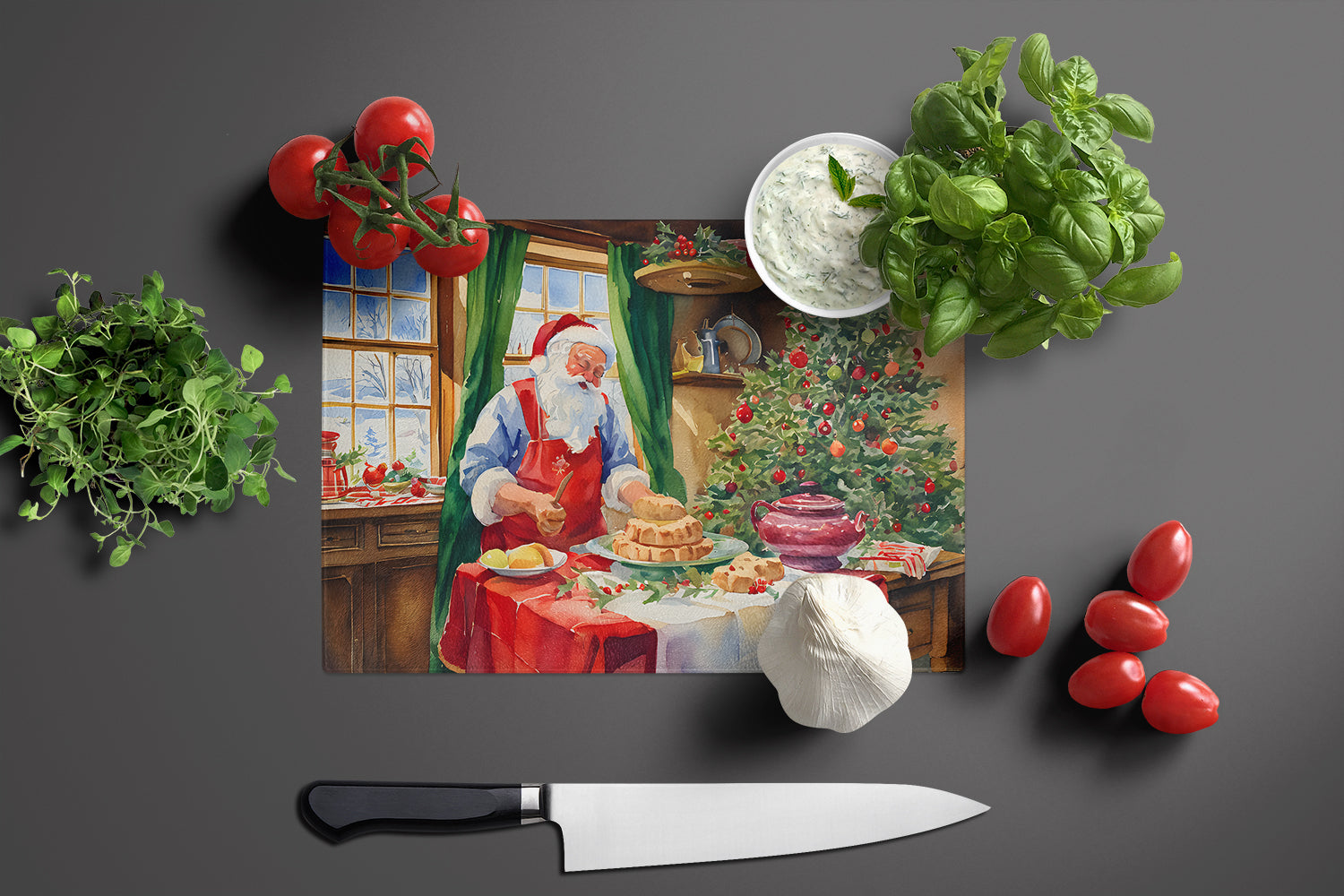 Cookies with Santa Claus Papa Noel Glass Cutting Board Large