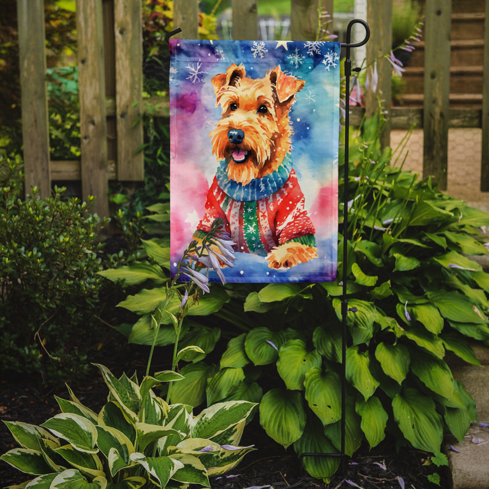 Caroline's Treasures Airedale Terrier Christmas Garden Flag – Cozy Dog Holiday Decor with Tree & Presents