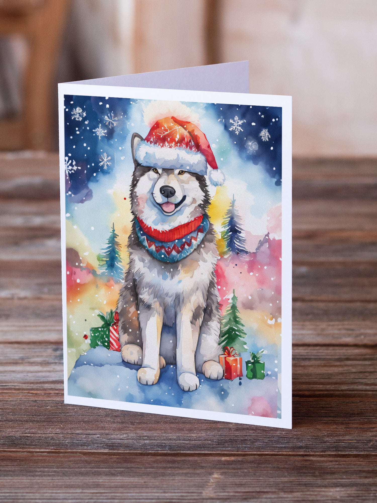 Alaskan Malamute Christmas Greeting Cards Pack of 8