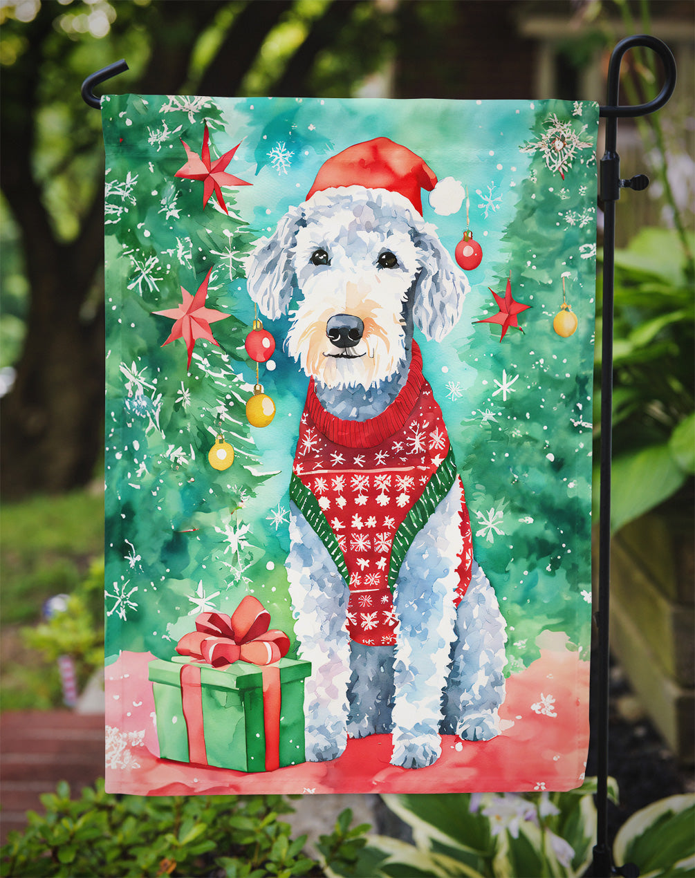 Bedlington Terrier Christmas Garden Flag