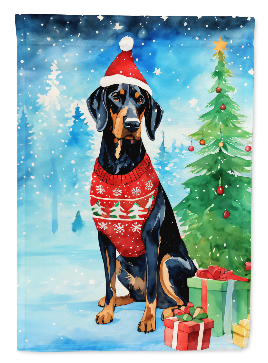 Buy this Black and Tan Coonhound Christmas House Flag