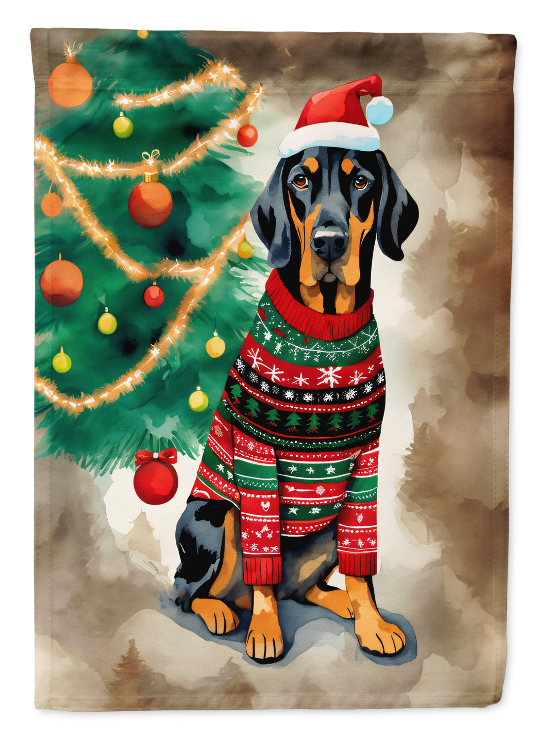 Buy this Black and Tan Coonhound Christmas House Flag