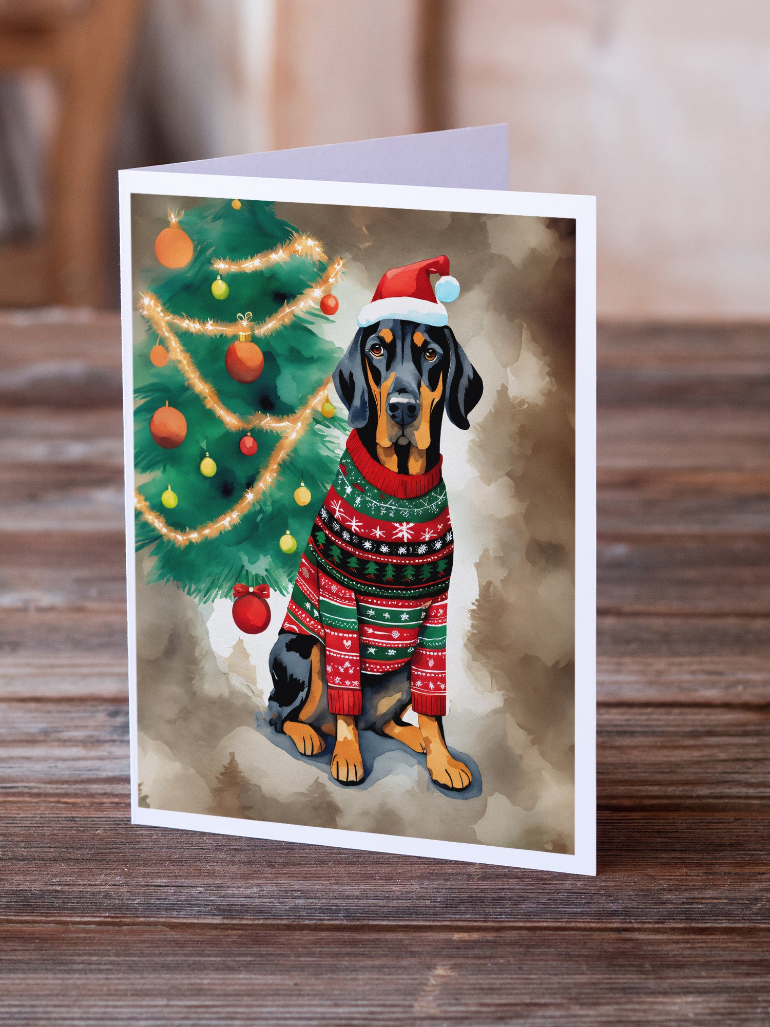 Black and Tan Coonhound Christmas Greeting Cards Pack of 8