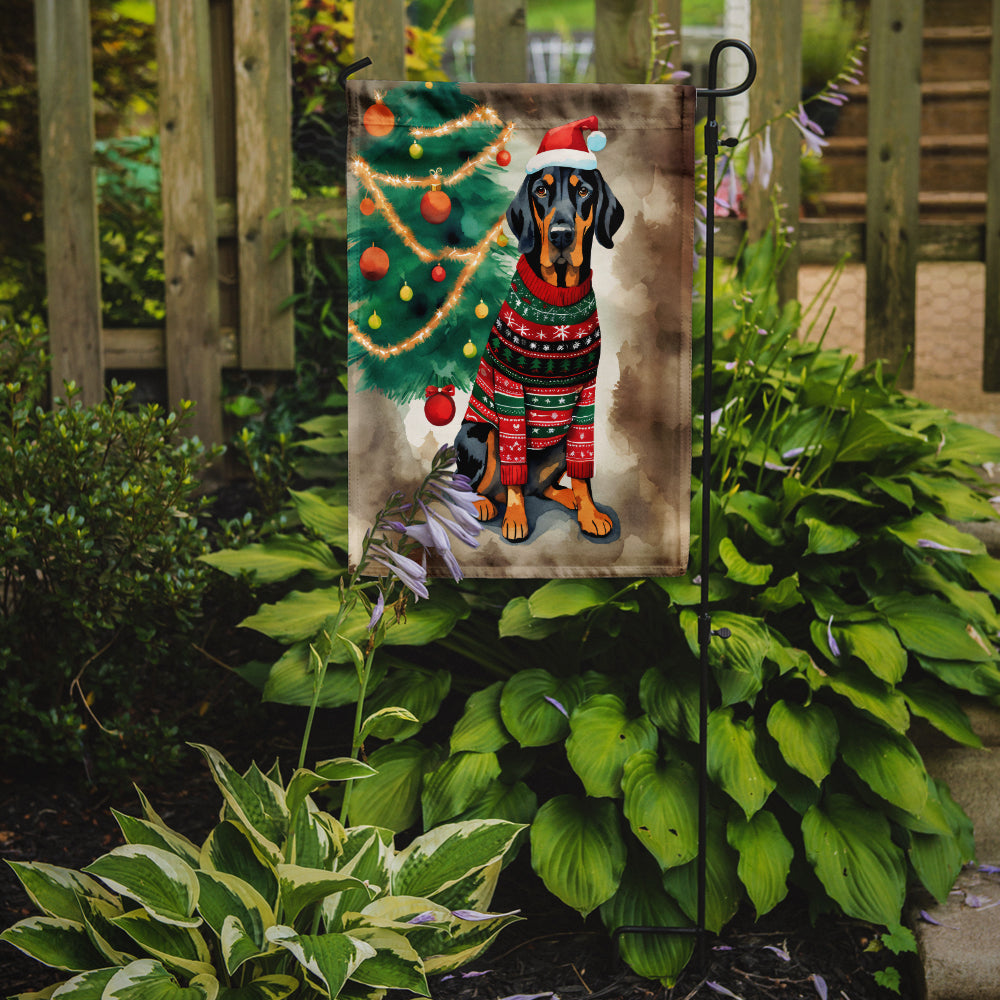 Black and Tan Coonhound Christmas Garden Flag
