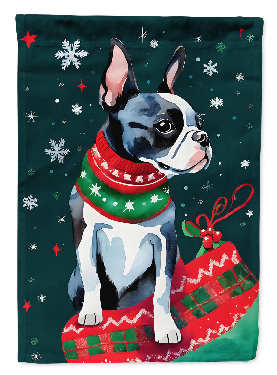 Buy this Boston Terrier Christmas House Flag