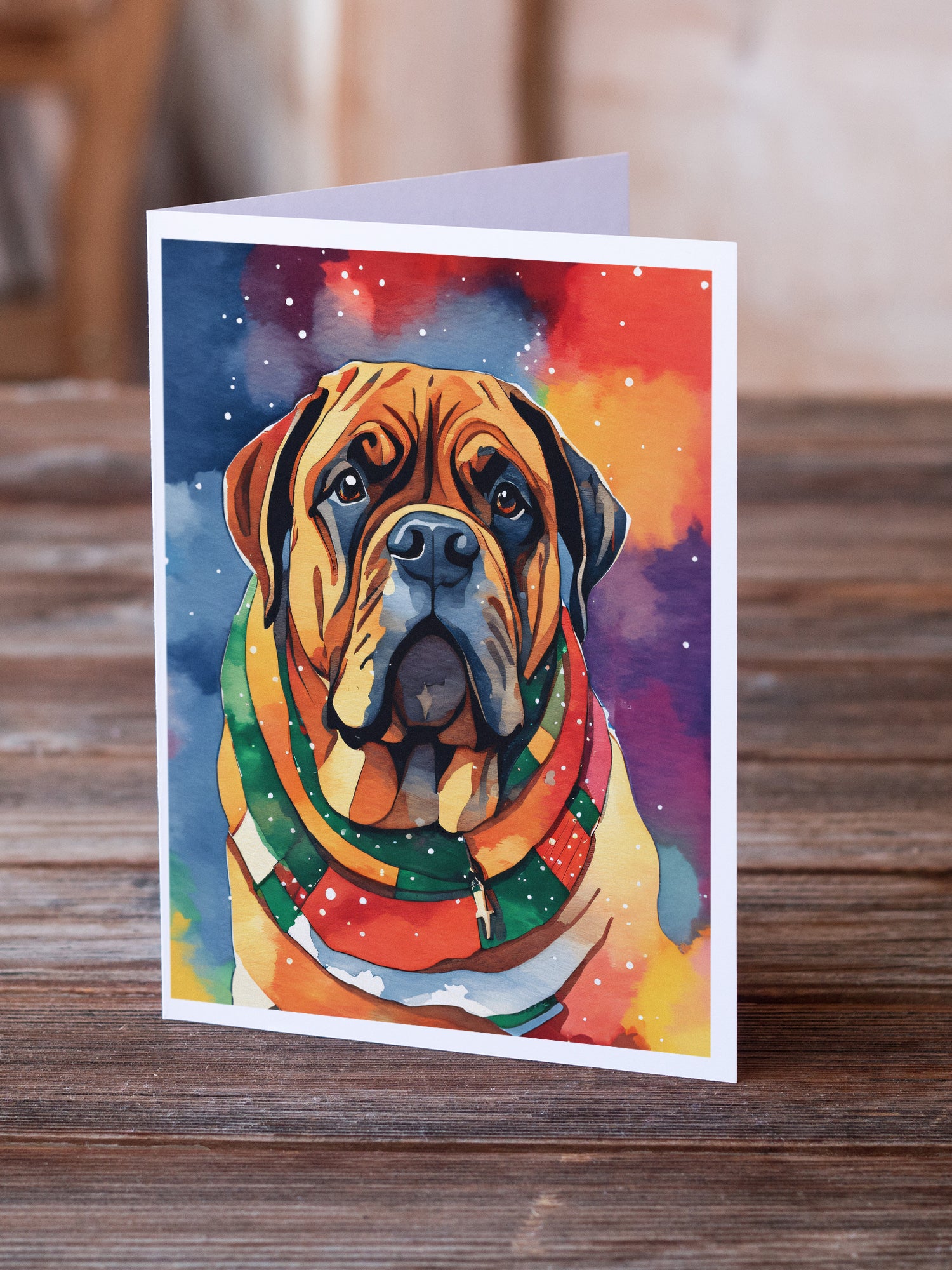 Caroline's Treasures Bullmastiff Christmas Greeting Cards - Blank Note Cards – 8-Pack of Artist-Designed Cards with Envelopes