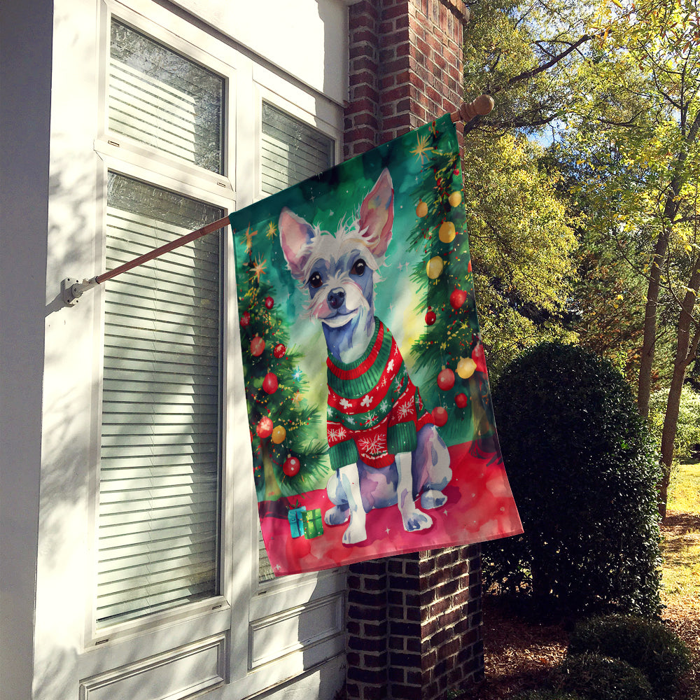 Chinese Crested Christmas House Flag