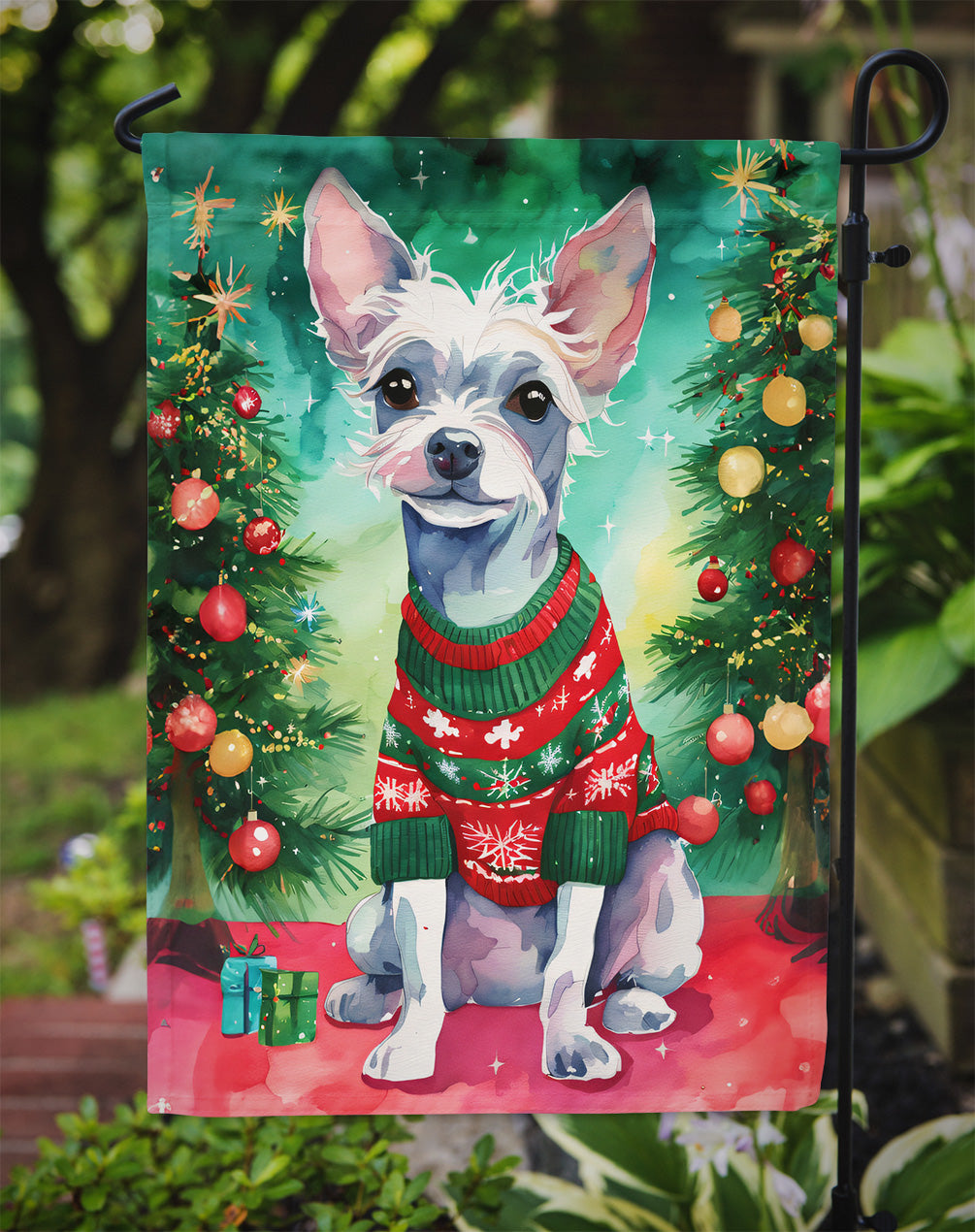 Chinese Crested Christmas Garden Flag