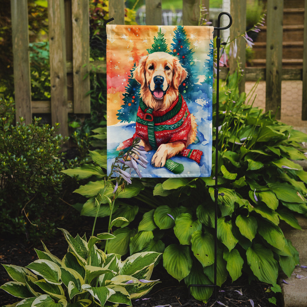 Caroline's Treasures Golden Retriever Christmas Garden Flag – Cozy Dog Holiday Decor with Tree & Presents