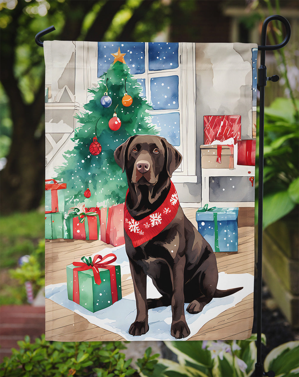 Chocolate Labrador Retriever Christmas Garden Flag