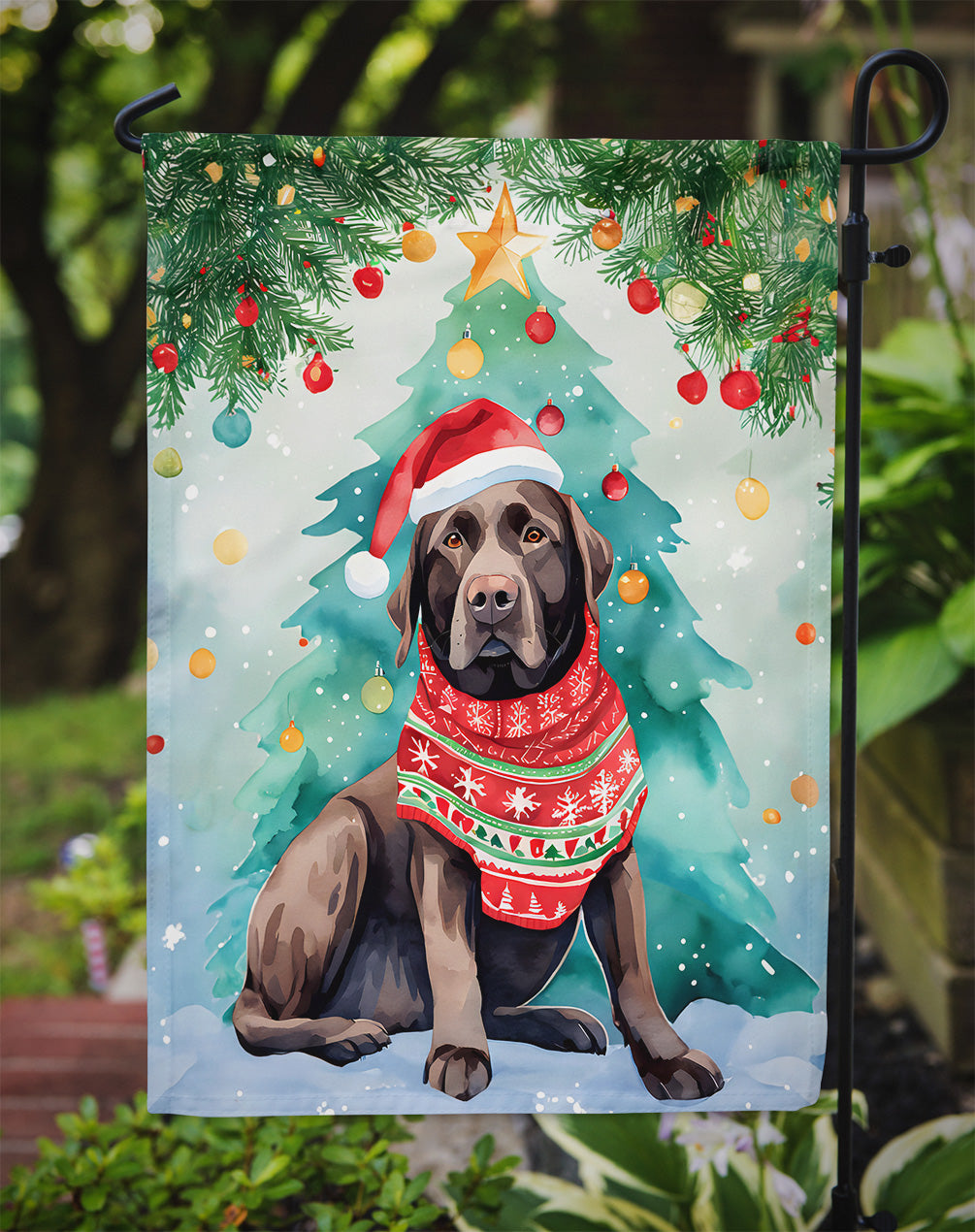 Chocolate Labrador Retriever Christmas Garden Flag