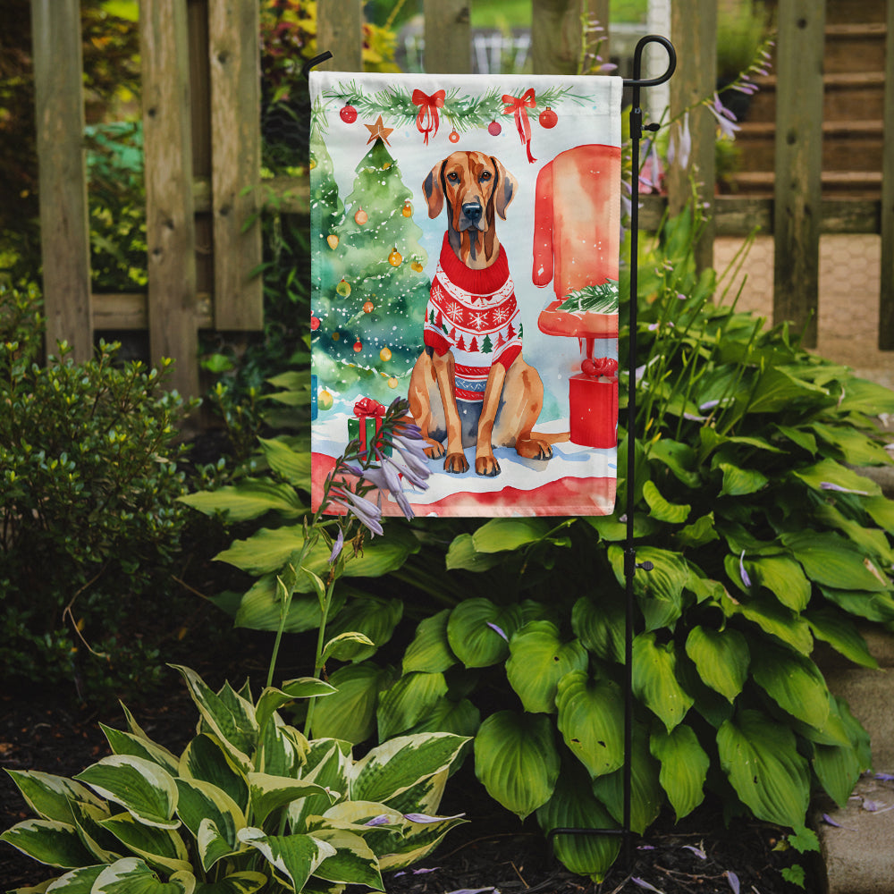 Redbone Coonhound Christmas Garden Flag