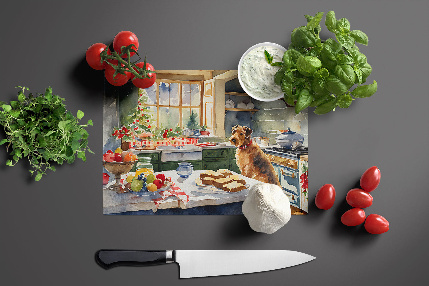 Airedale Terrier Christmas Cookies Glass Cutting Board