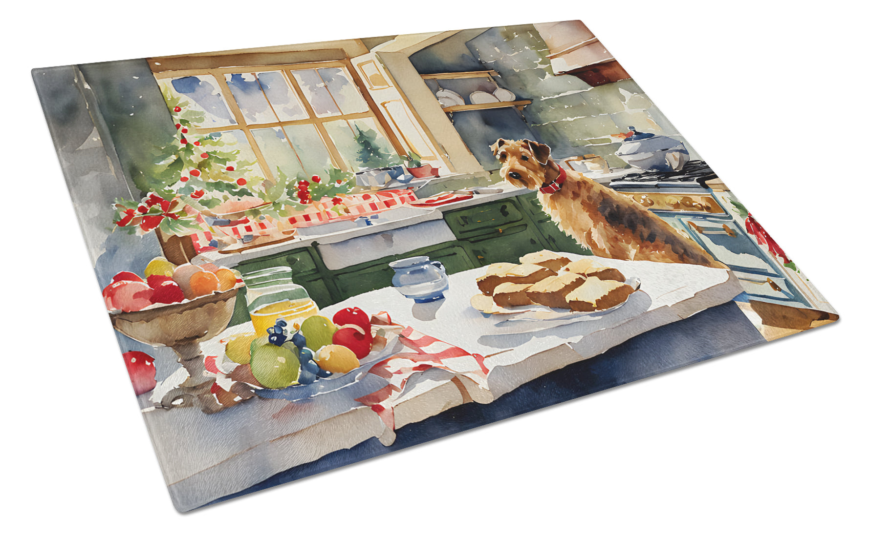 Buy this Airedale Terrier Christmas Cookies Glass Cutting Board