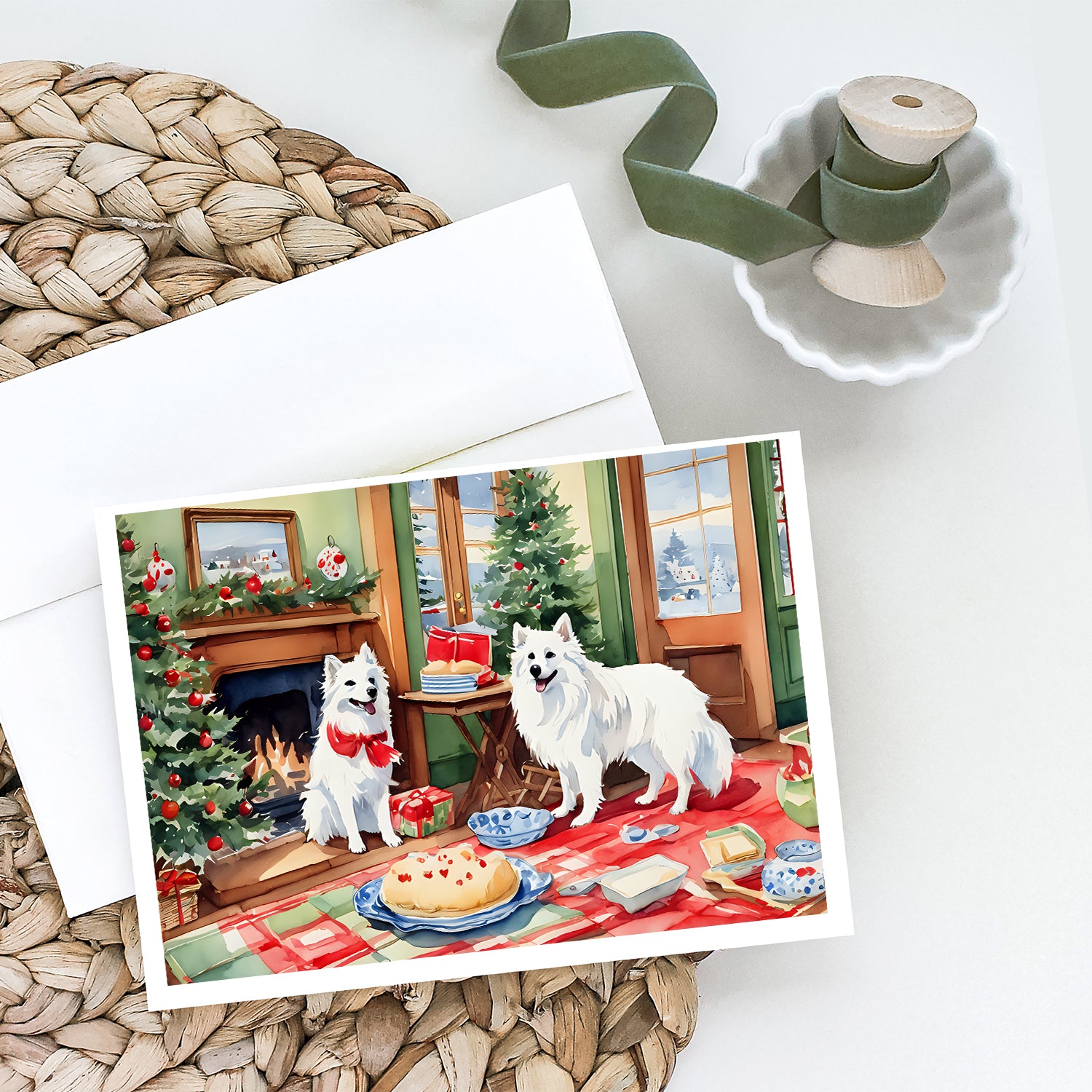 Caroline's Treasures American Eskimo Christmas Cookies Greeting Cards - Blank Note Cards – 8-Pack of Artist-Designed Cards with Envelopes