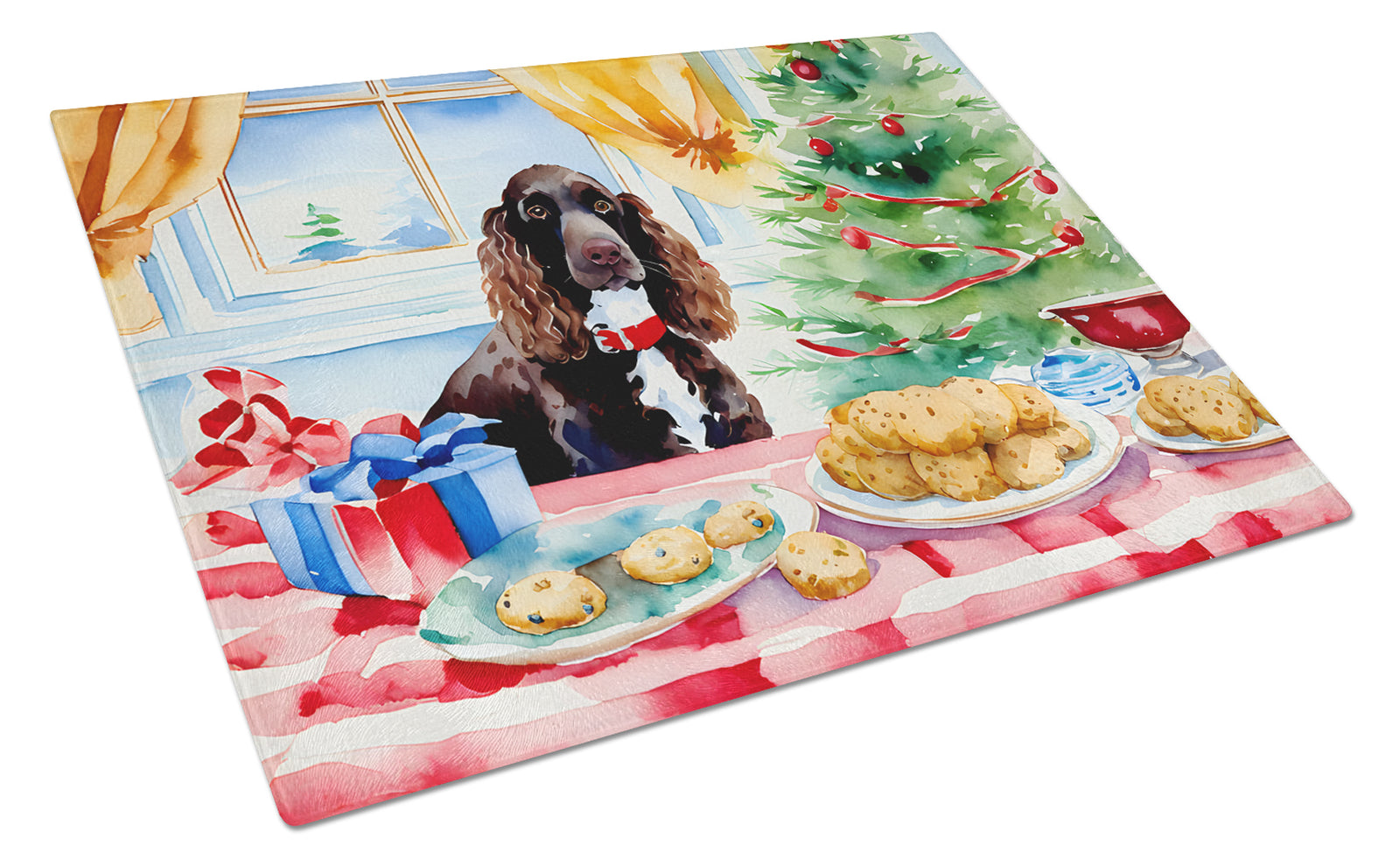 Buy this American Water Spaniel Christmas Cookies Glass Cutting Board