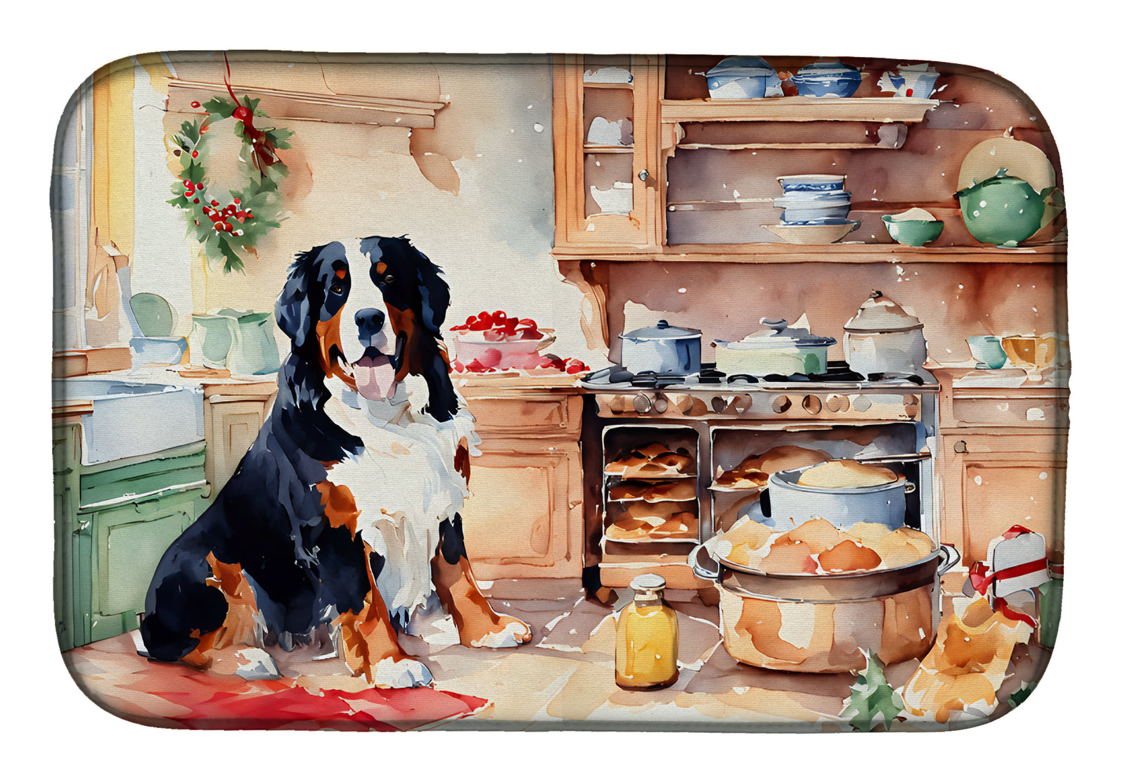 Buy this Bernese Mountain Dog Christmas Cookies Dish Drying Mat