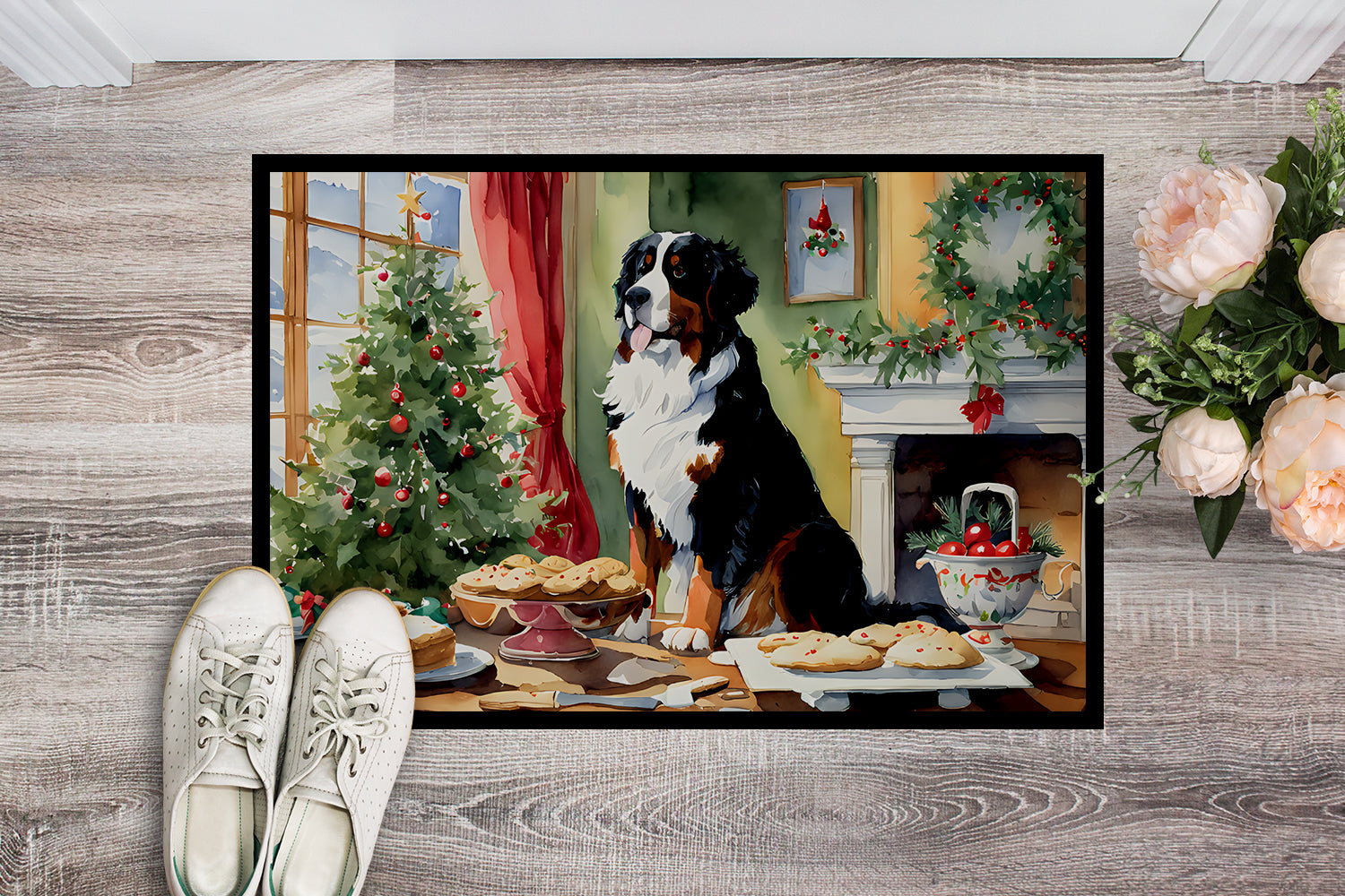 Buy this Bernese Mountain Dog Christmas Cookies Doormat
