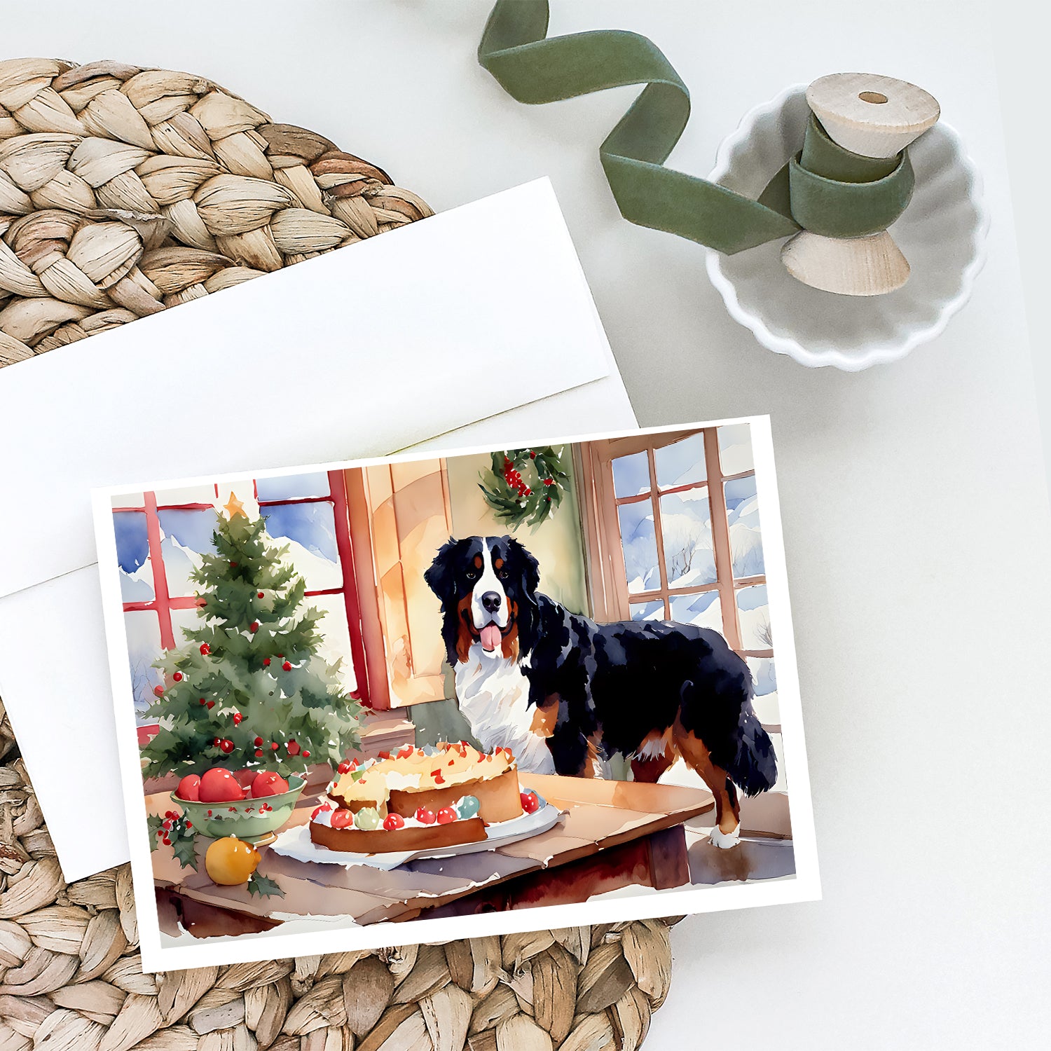 Bernese Mountain Dog Christmas Cookies Greeting Cards Pack of 8