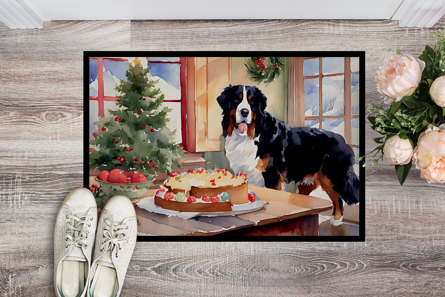 Buy this Bernese Mountain Dog Christmas Cookies Doormat