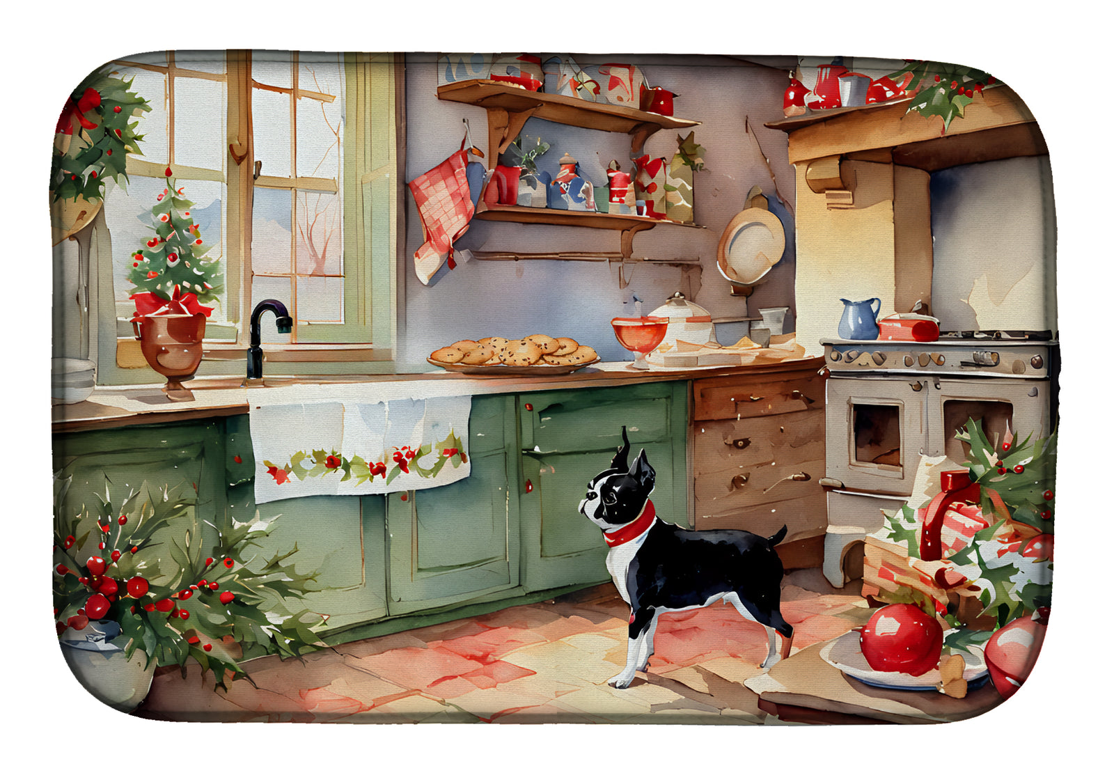 Buy this Boston Terrier Christmas Cookies Dish Drying Mat