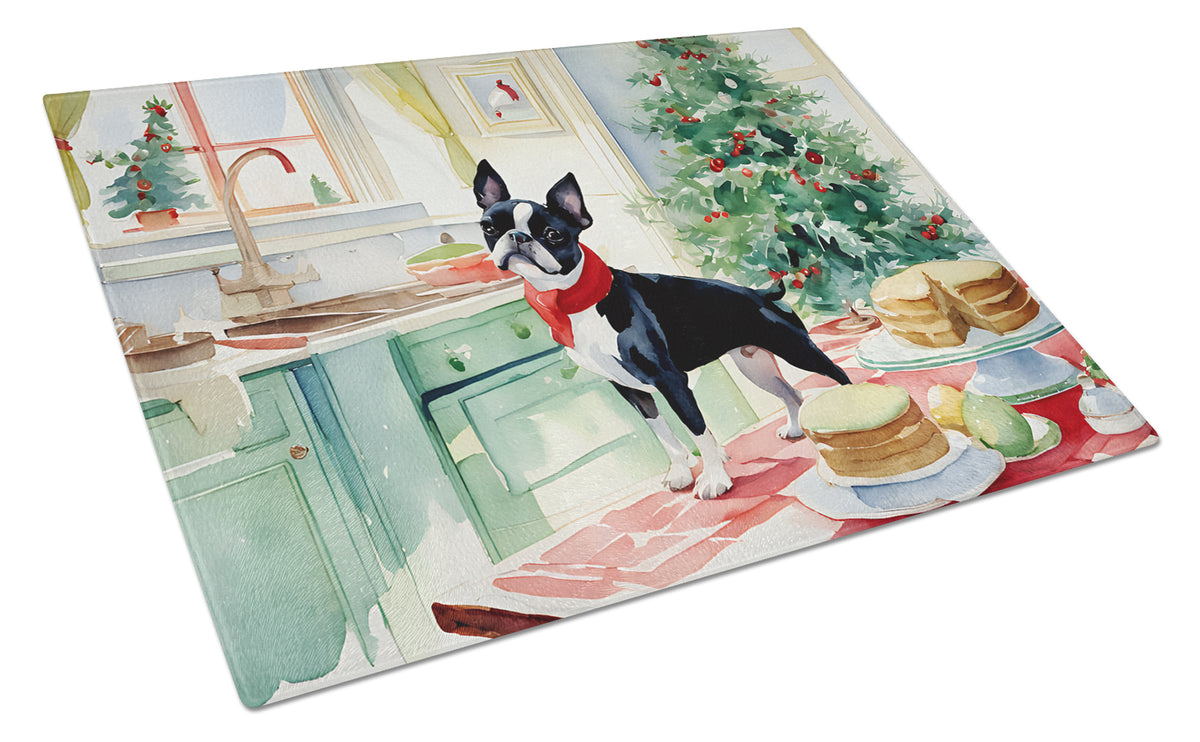 Buy this Boston Terrier Christmas Cookies Glass Cutting Board
