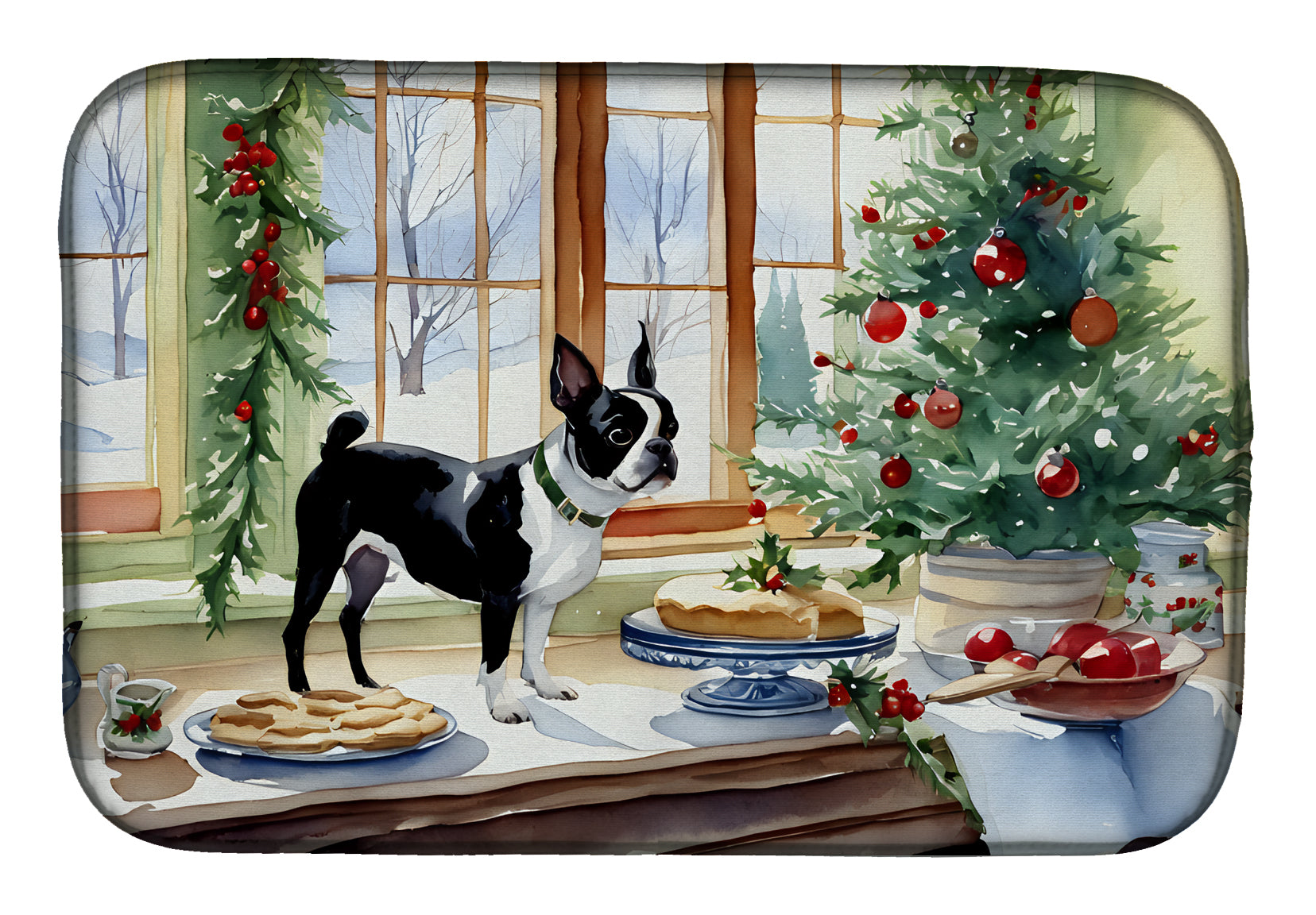 Buy this Boston Terrier Christmas Cookies Dish Drying Mat