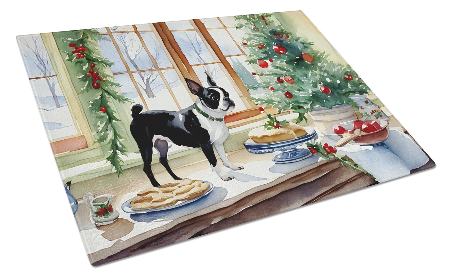 Buy this Boston Terrier Christmas Cookies Glass Cutting Board