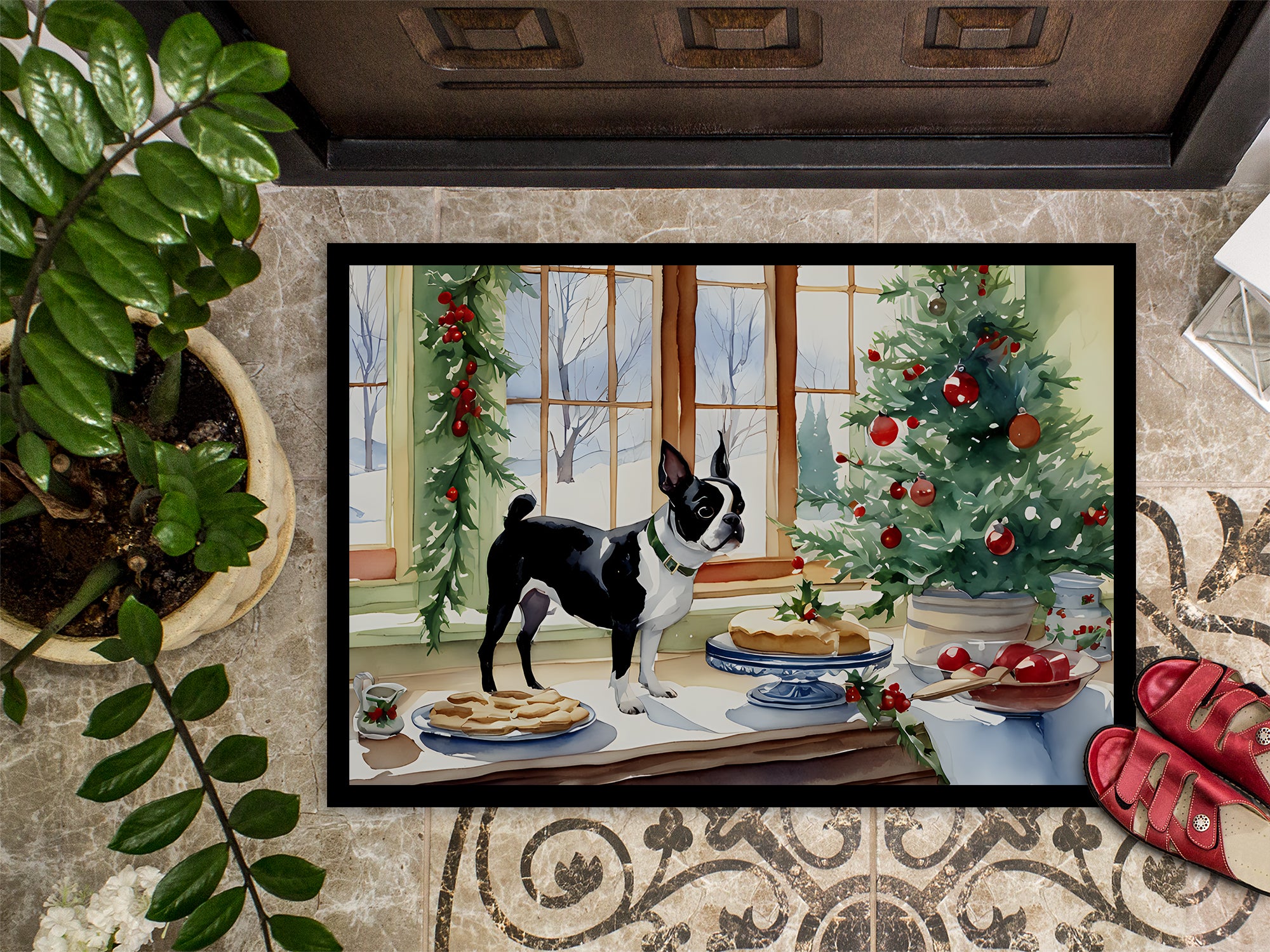 Boston Terrier Christmas Cookies Doormat