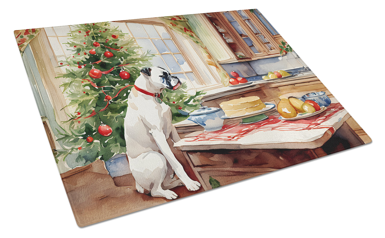 Buy this White Boxer Christmas Cookies Glass Cutting Board