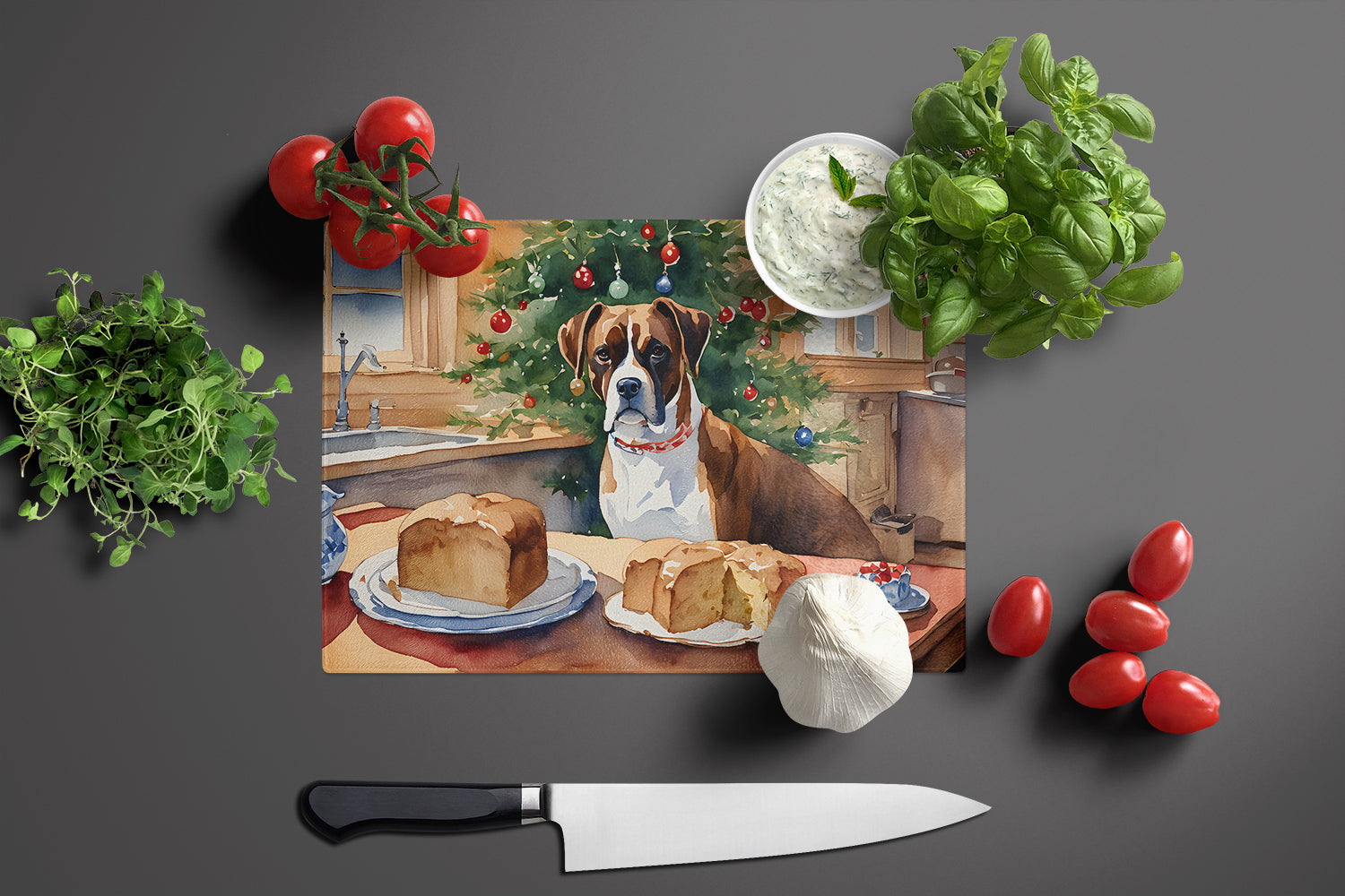 Boxer Christmas Cookies Glass Cutting Board