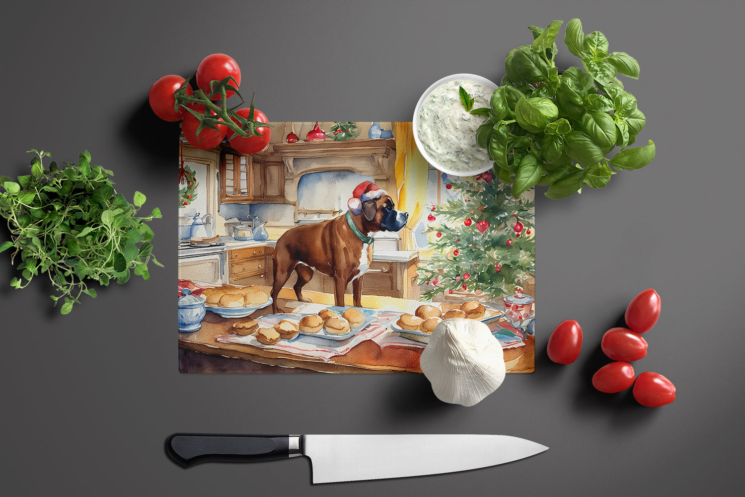 Boxer Christmas Cookies Glass Cutting Board