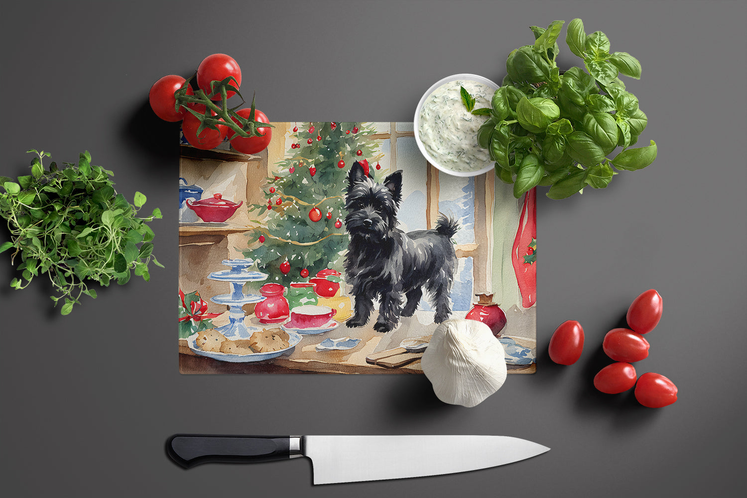 Cairn Terrier Christmas Cookies Glass Cutting Board