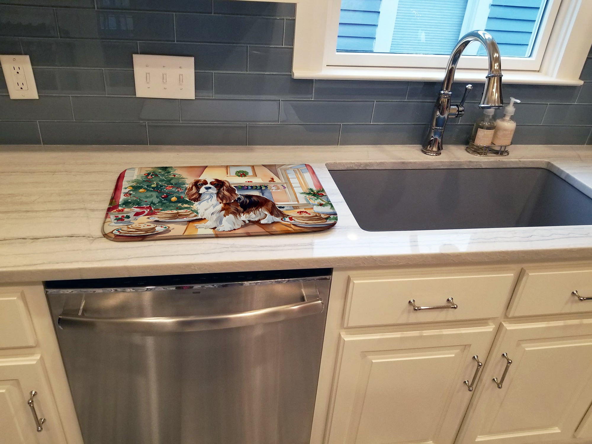 Cavalier Spaniel Christmas Cookies Dish Drying Mat