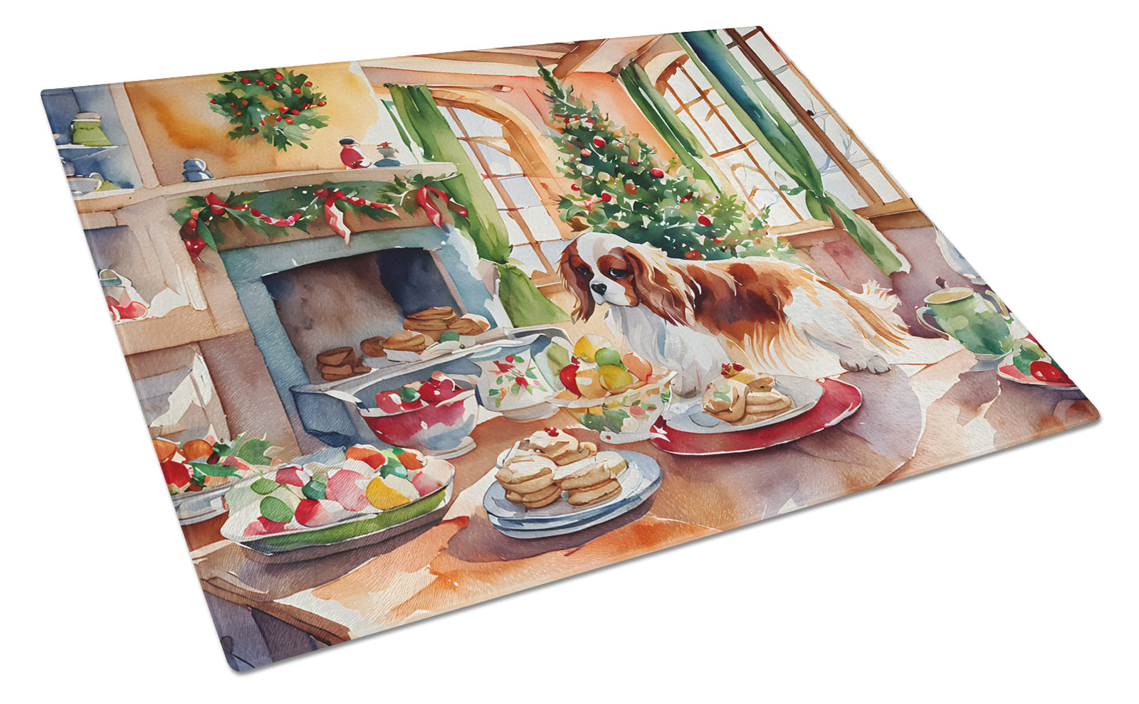 Buy this Cavalier Spaniel Christmas Cookies Glass Cutting Board