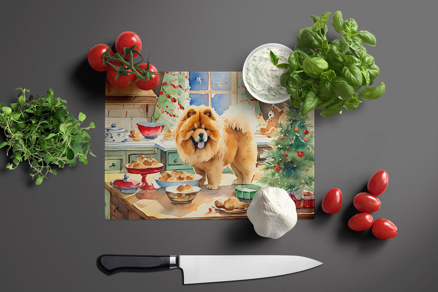 Chow Chow Christmas Cookies Glass Cutting Board