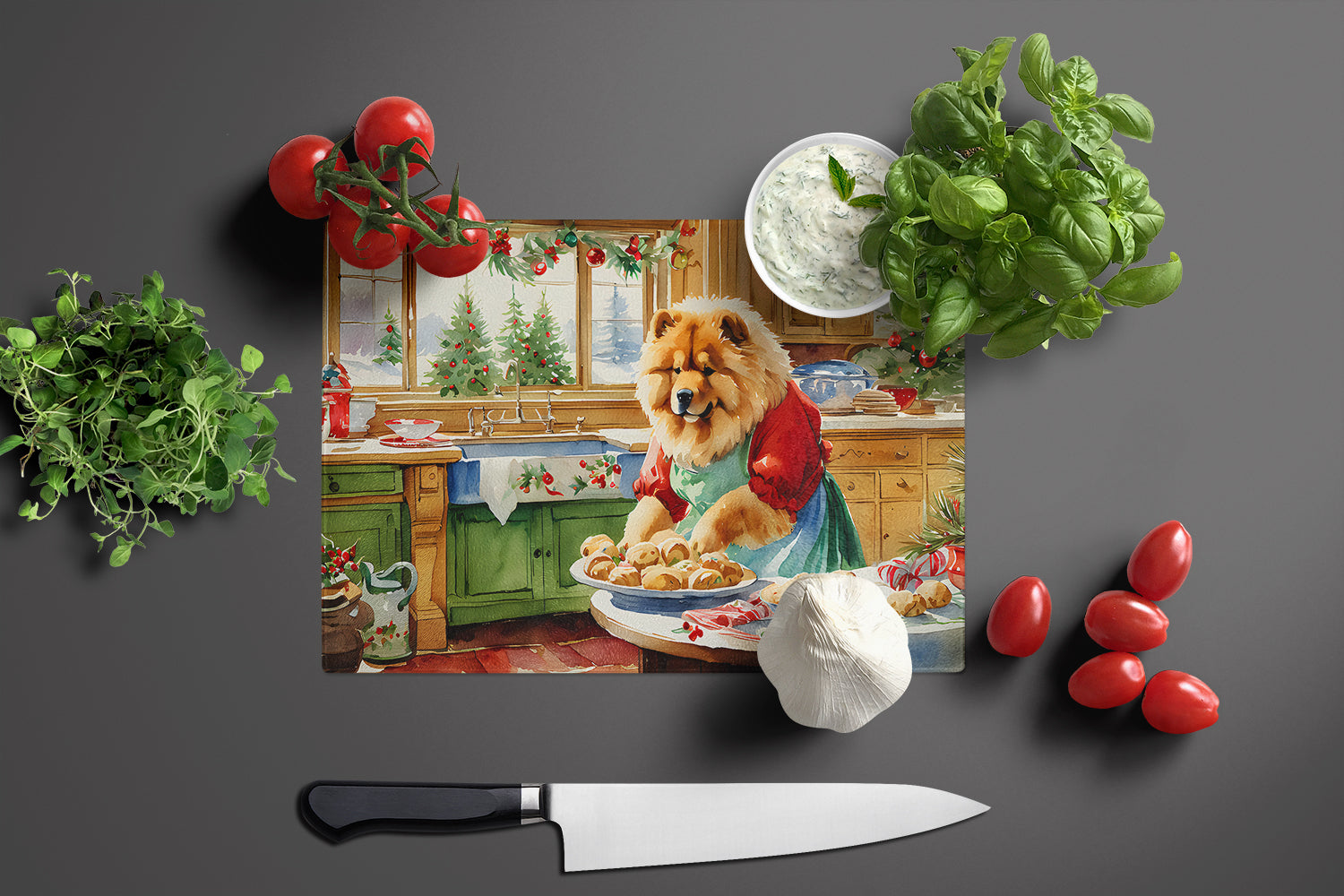 Chow Chow Christmas Cookies Glass Cutting Board