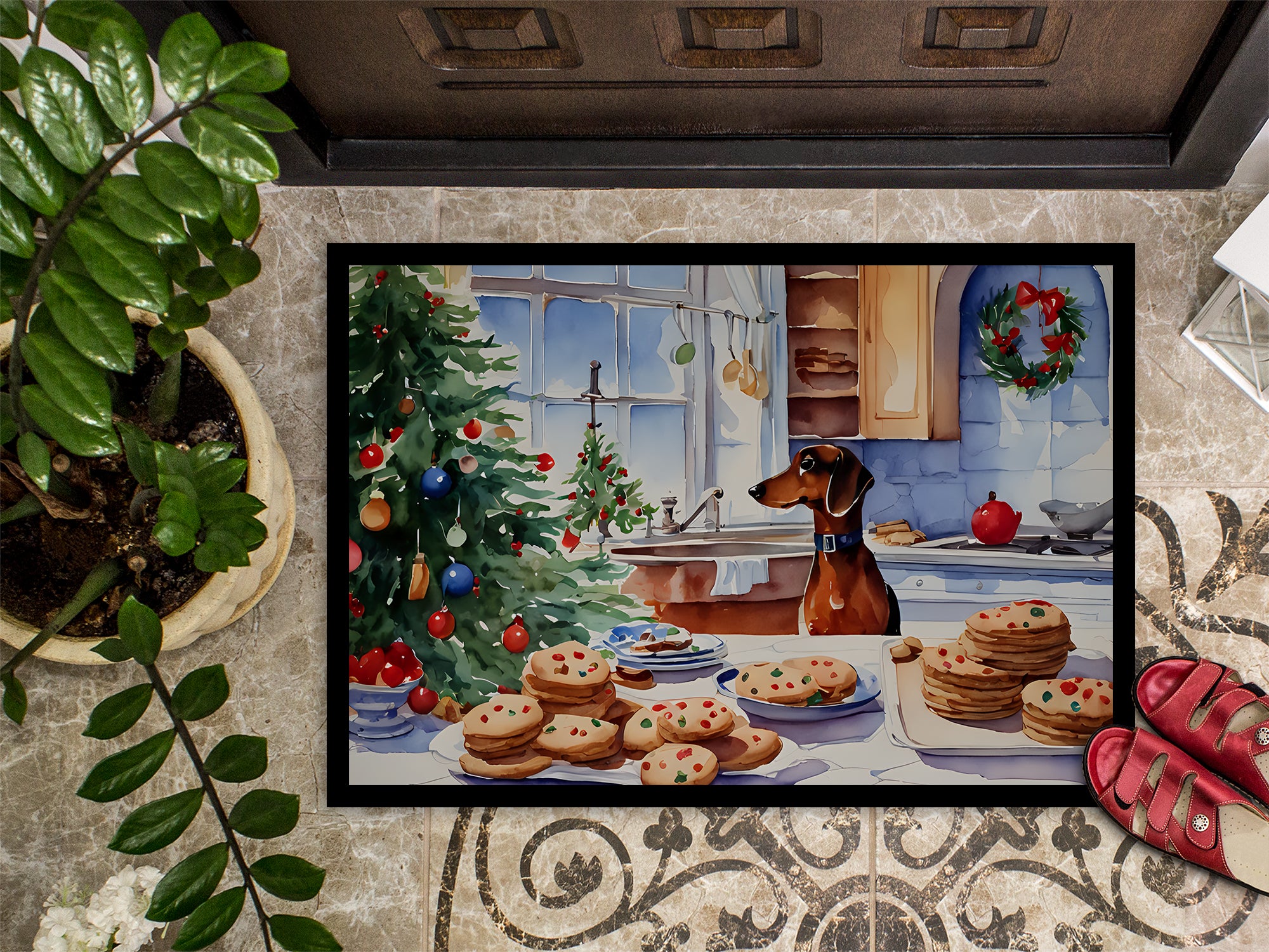 Dachshund Christmas Cookies Doormat