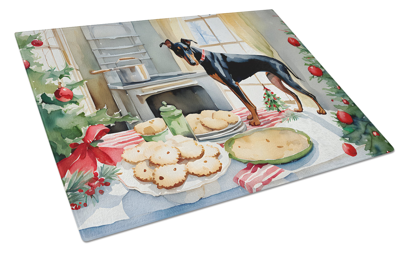 Buy this Doberman Pinscher Christmas Cookies Glass Cutting Board