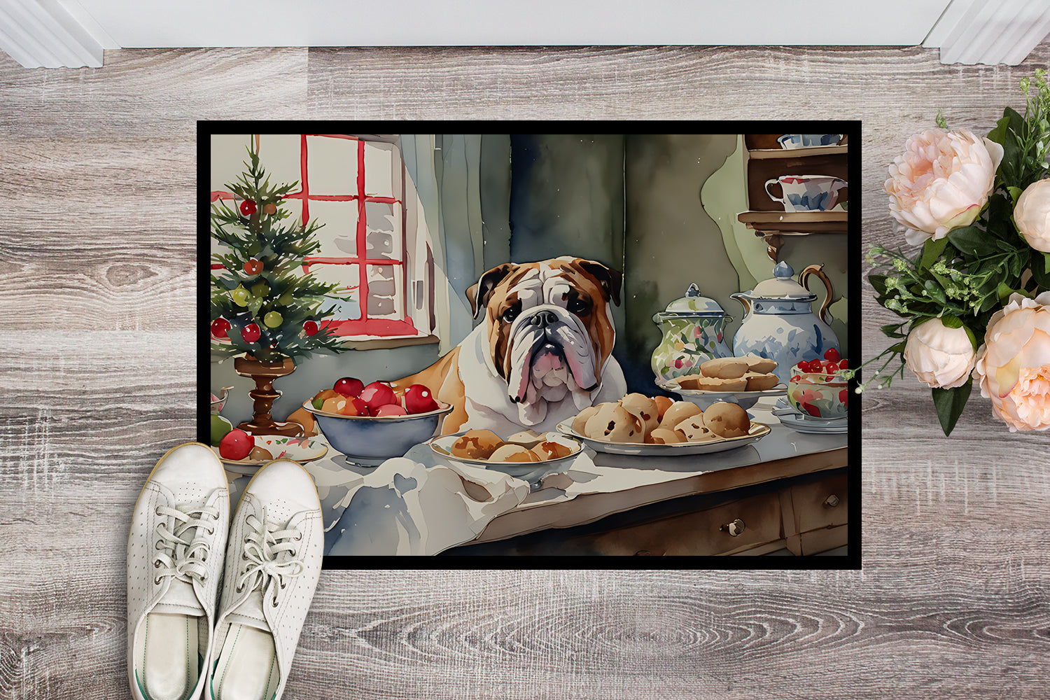 English Bulldog Christmas Cookies Doormat