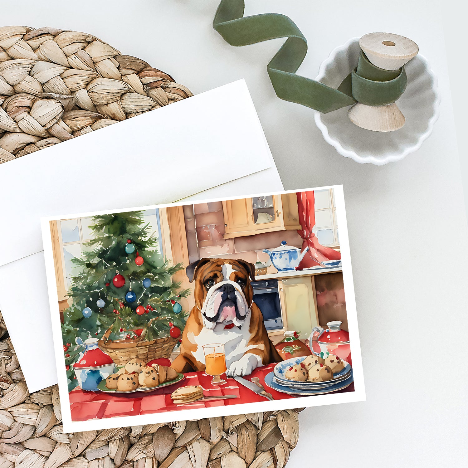 English Bulldog Christmas Cookies Greeting Cards Pack of 8
