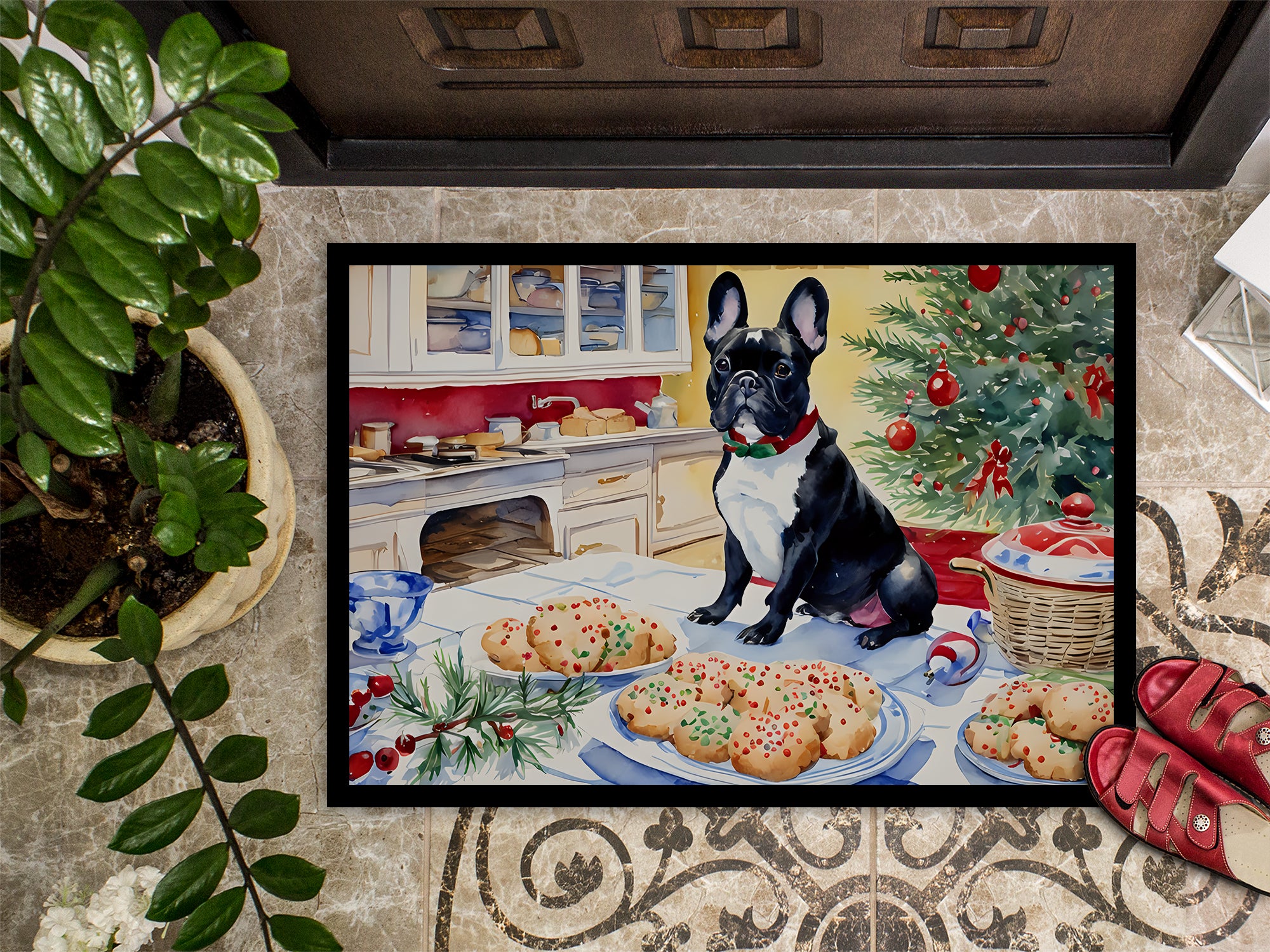 French Bulldog Christmas Cookies Doormat